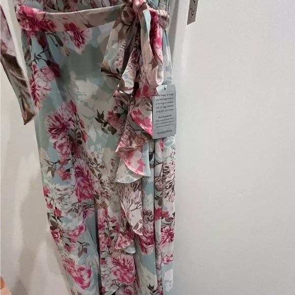Eliza J Floral Wrap Midi Dress in Aqua blue and pink - Picture 5 of 9